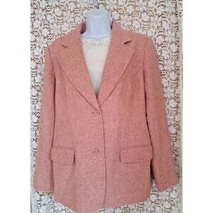 Chadwicks Womens Blazer Size 12 Pink Tweed Wool Blend Long Sleeve Suit Jacket